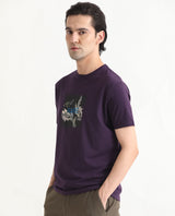 Men's Purple Casual Slim Fit Printed Half Sleeves Tshirt