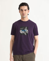 Men's Purple Casual Slim Fit Printed Half Sleeves Tshirt