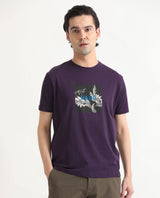 Men's Purple Casual Slim Fit Printed Half Sleeves Tshirt