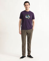 Men's Purple Casual Slim Fit Printed Half Sleeves Tshirt