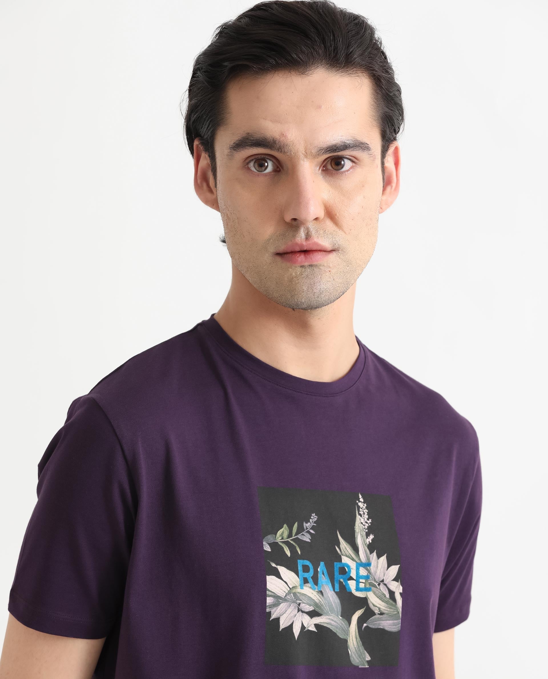 Men's Purple Casual Slim Fit Printed Half Sleeves Tshirt