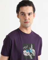 Men's Purple Casual Slim Fit Printed Half Sleeves Tshirt