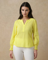 Women's Yellow Casual Full Sleeves Top