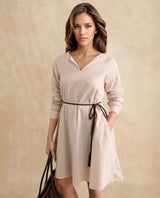 Women's Beige Casual Full Sleeves Dress