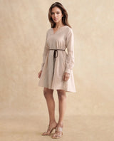 Women's Beige Casual Full Sleeves Dress