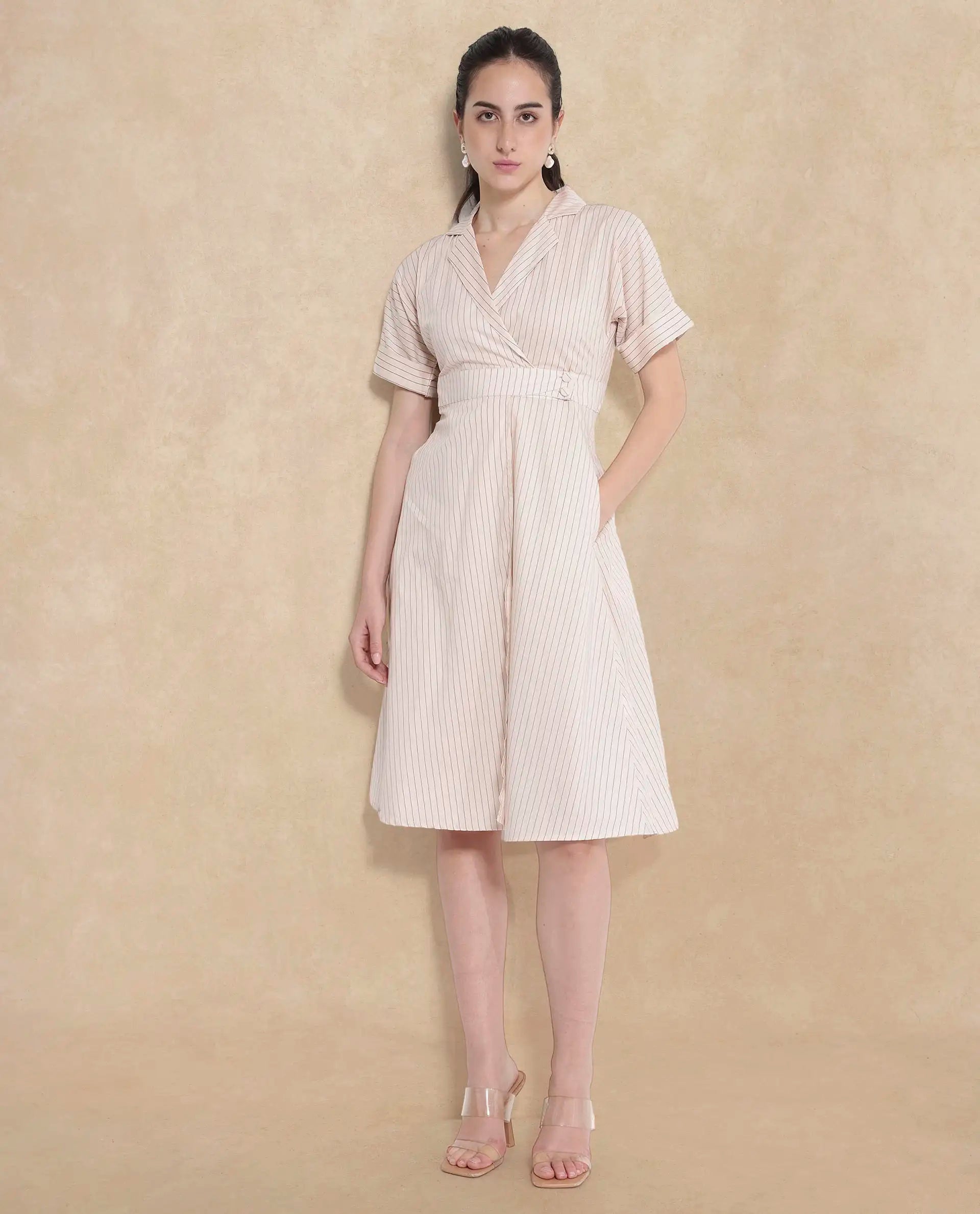 Women's Beige Casual Half Sleeves Dress