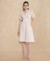 Women's Beige Casual Half Sleeves Dress