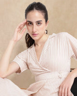 Women's Beige Casual Half Sleeves Dress