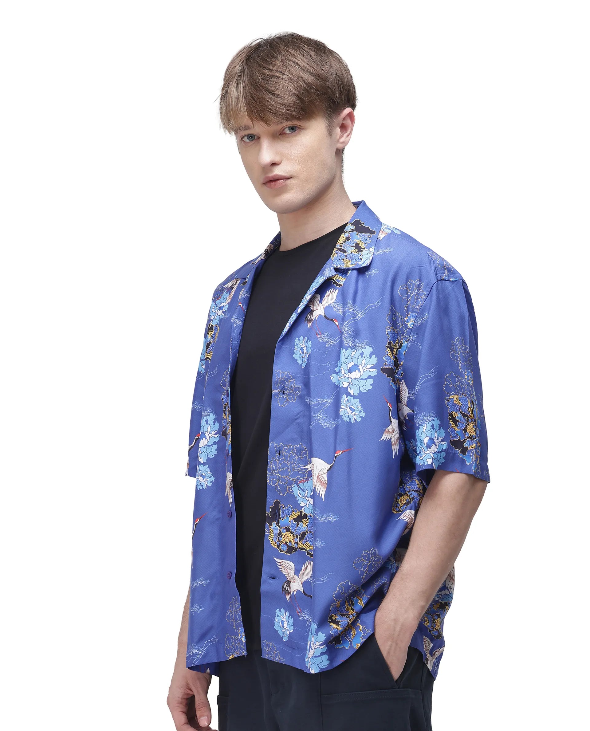 Men's Blue Casual Regular Fit Printed Half Sleeves Shirt