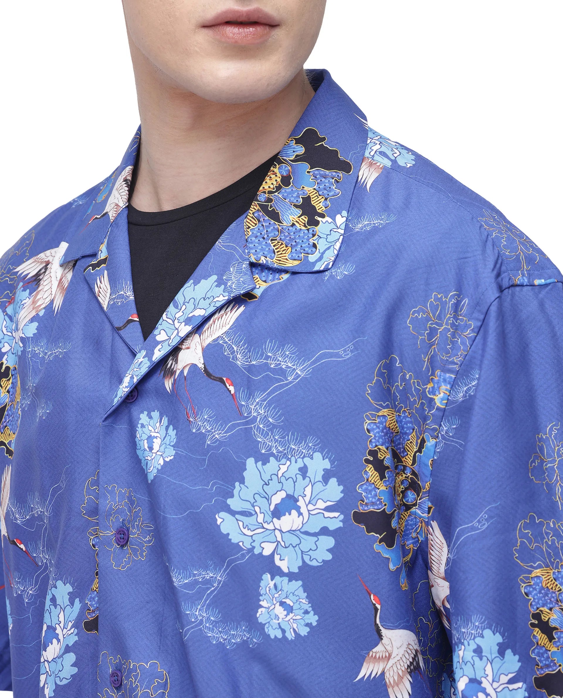 Men's Blue Casual Regular Fit Printed Half Sleeves Shirt