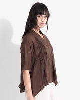 Women's Brown Casual Half Sleeves Top