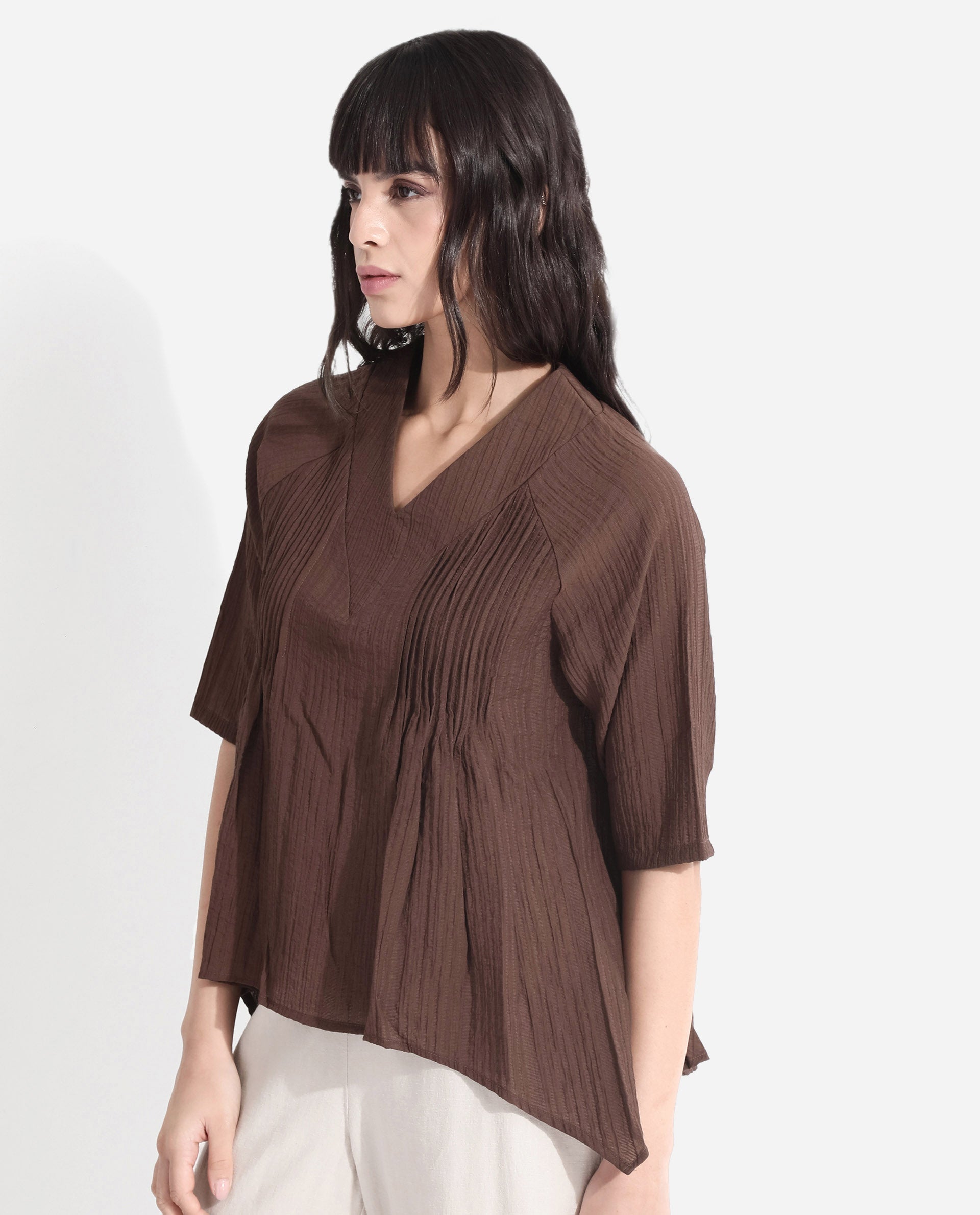 Women's Brown Casual Half Sleeves Top