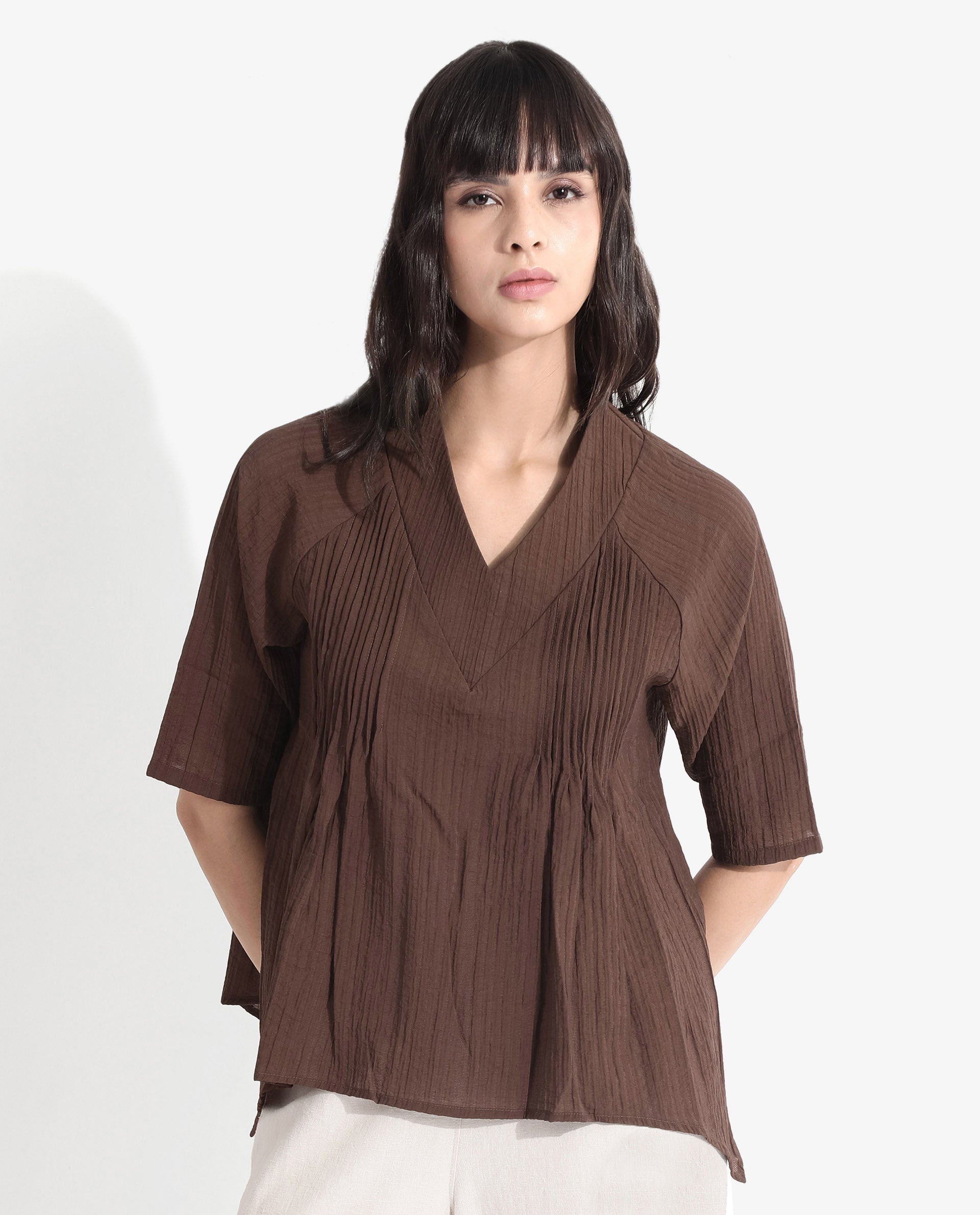 Women's Brown Casual Half Sleeves Top