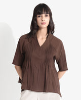 Women's Brown Casual Half Sleeves Top