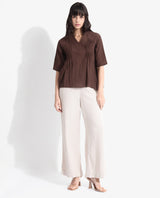Women's Brown Casual Half Sleeves Top