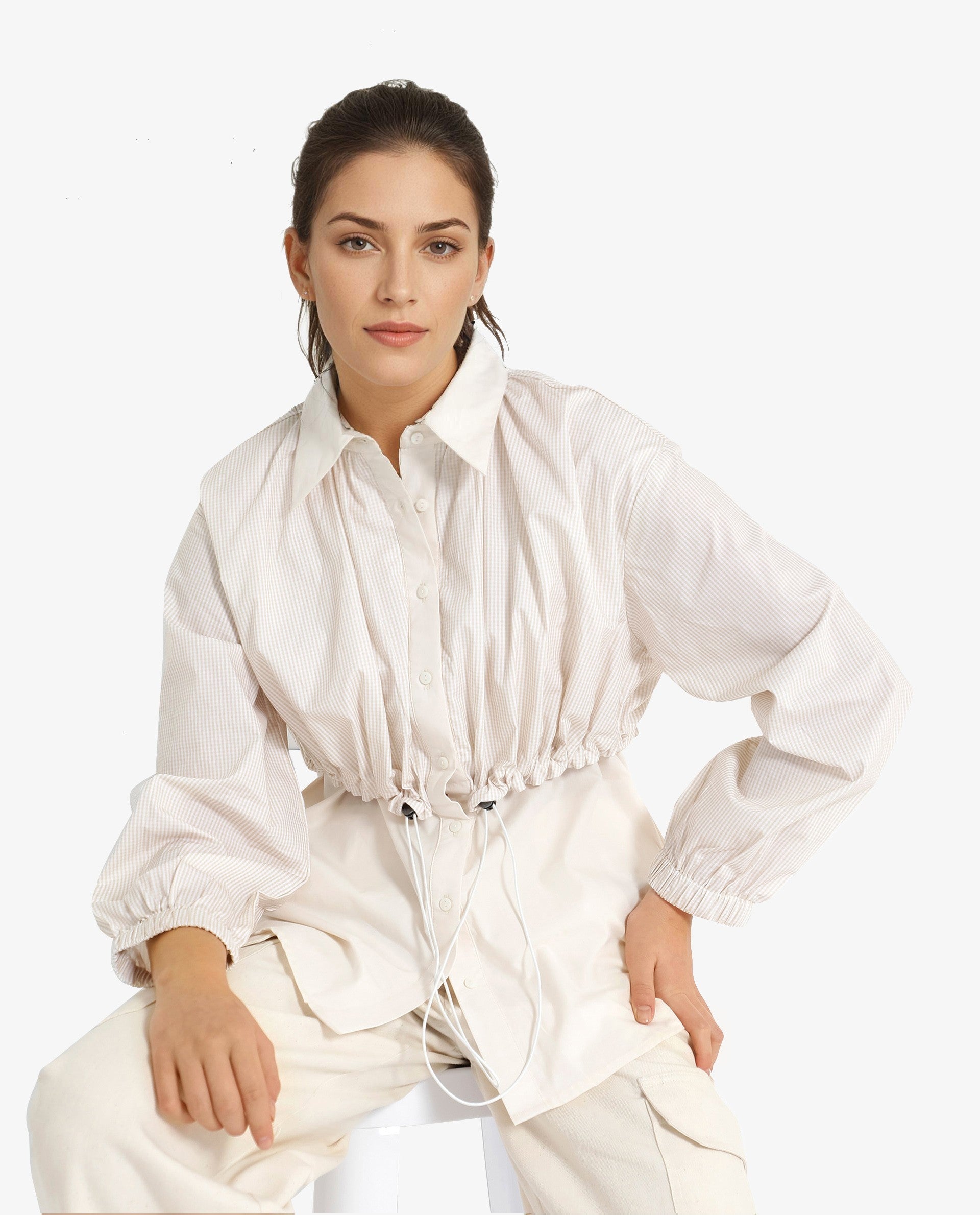 Women's Beige Casual Full Sleeves Top