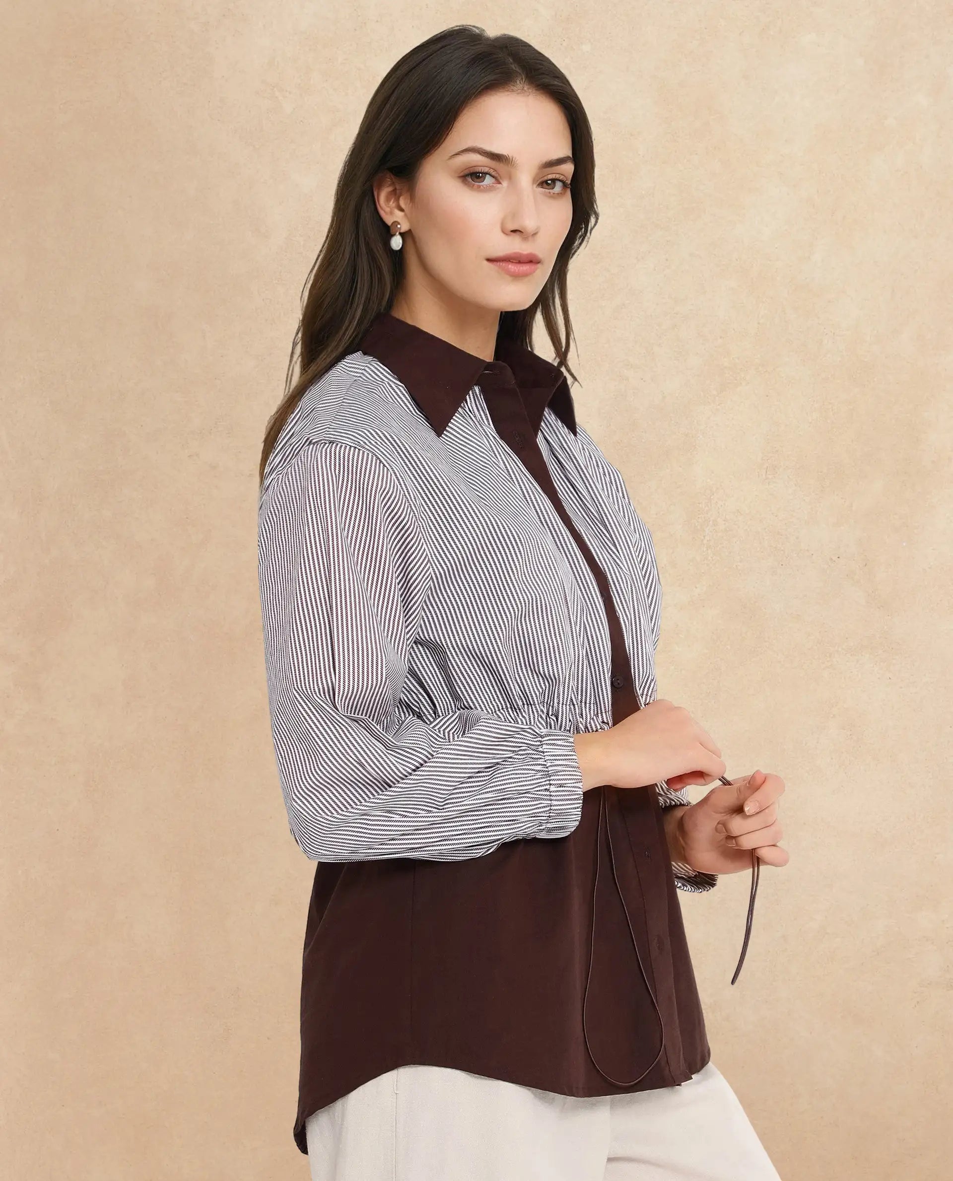 Women's Brown Casual Full Sleeves Top