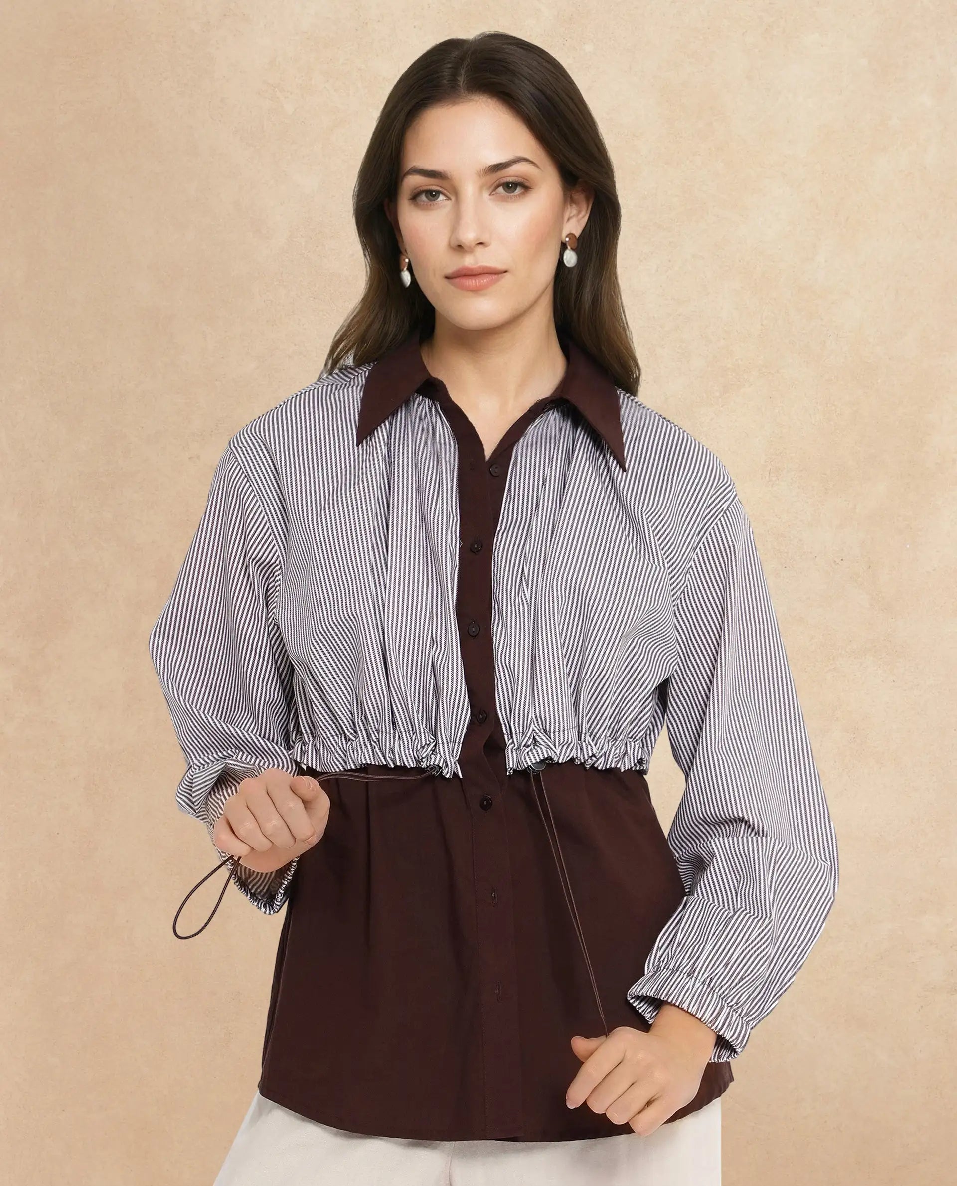 Women's Brown Casual Full Sleeves Top
