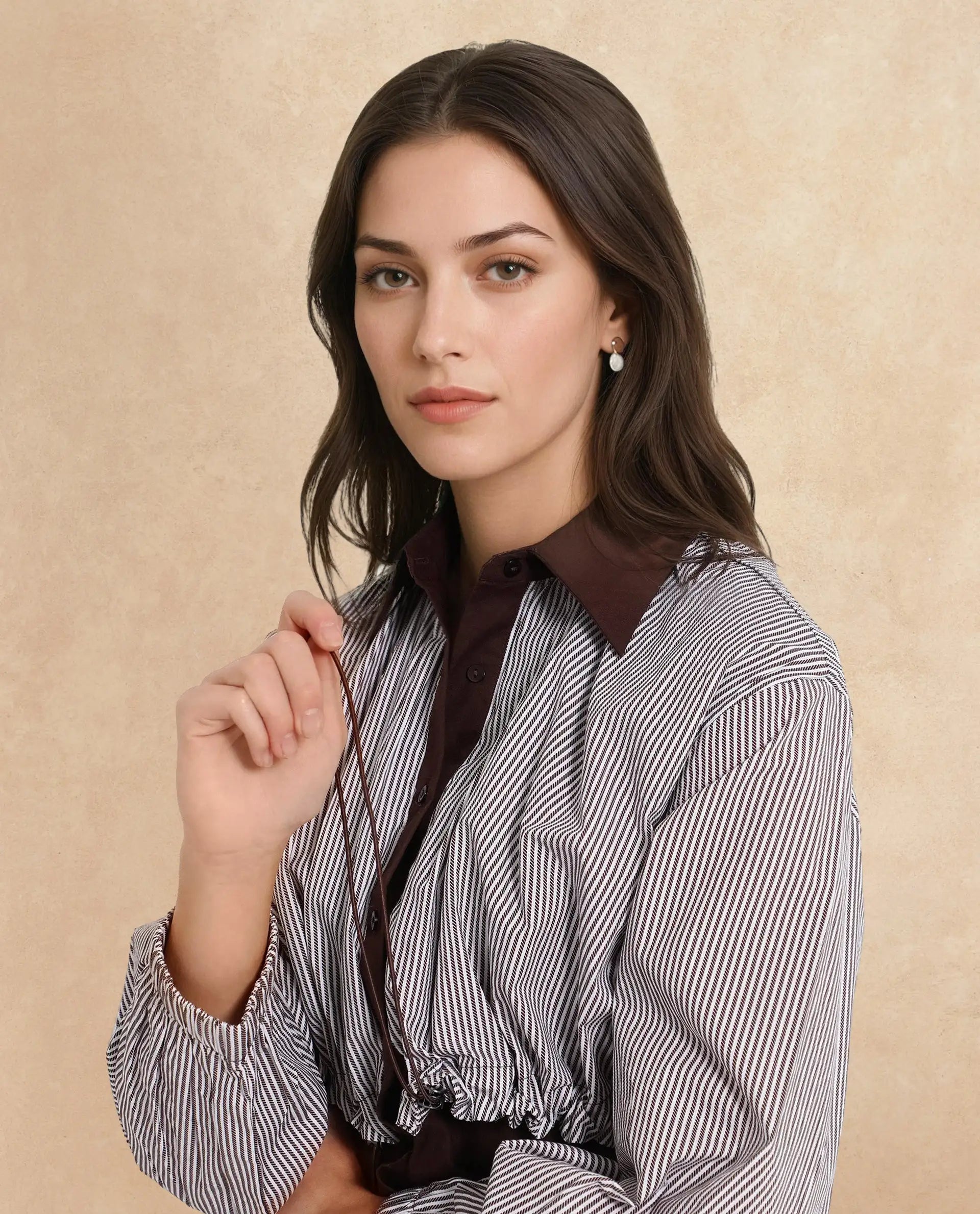 Women's Brown Casual Full Sleeves Top