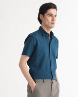 Men's Blue Casual Regular Fit Solid Half Sleeves Shirt