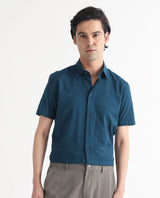 Men's Blue Casual Regular Fit Solid Half Sleeves Shirt