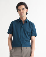 Men's Blue Casual Regular Fit Solid Half Sleeves Shirt