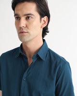 Men's Blue Casual Regular Fit Solid Half Sleeves Shirt
