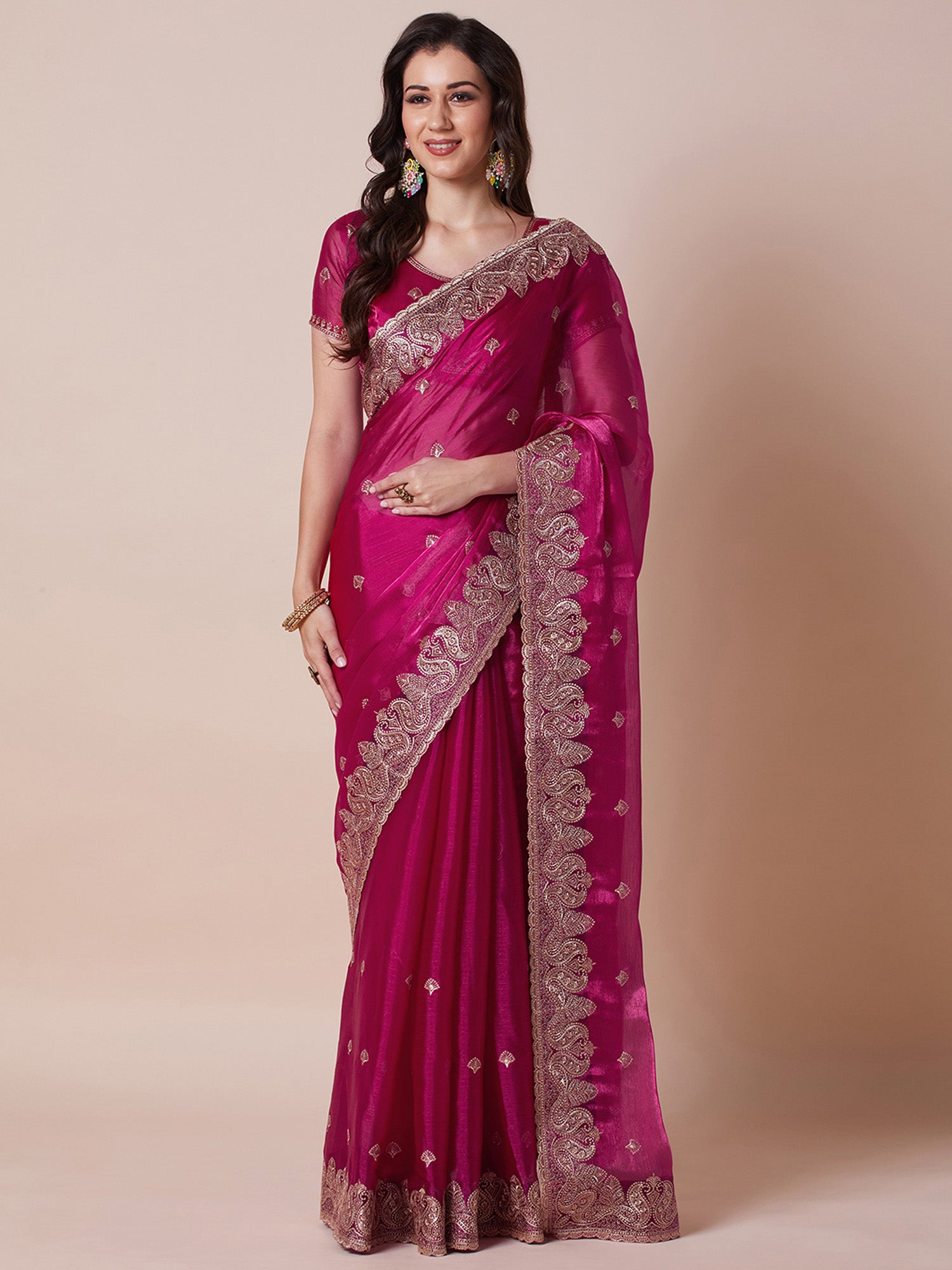 Women's Pink Festive Saree