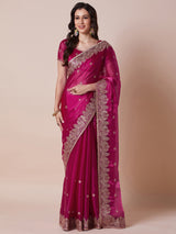 Women's Pink Festive Saree