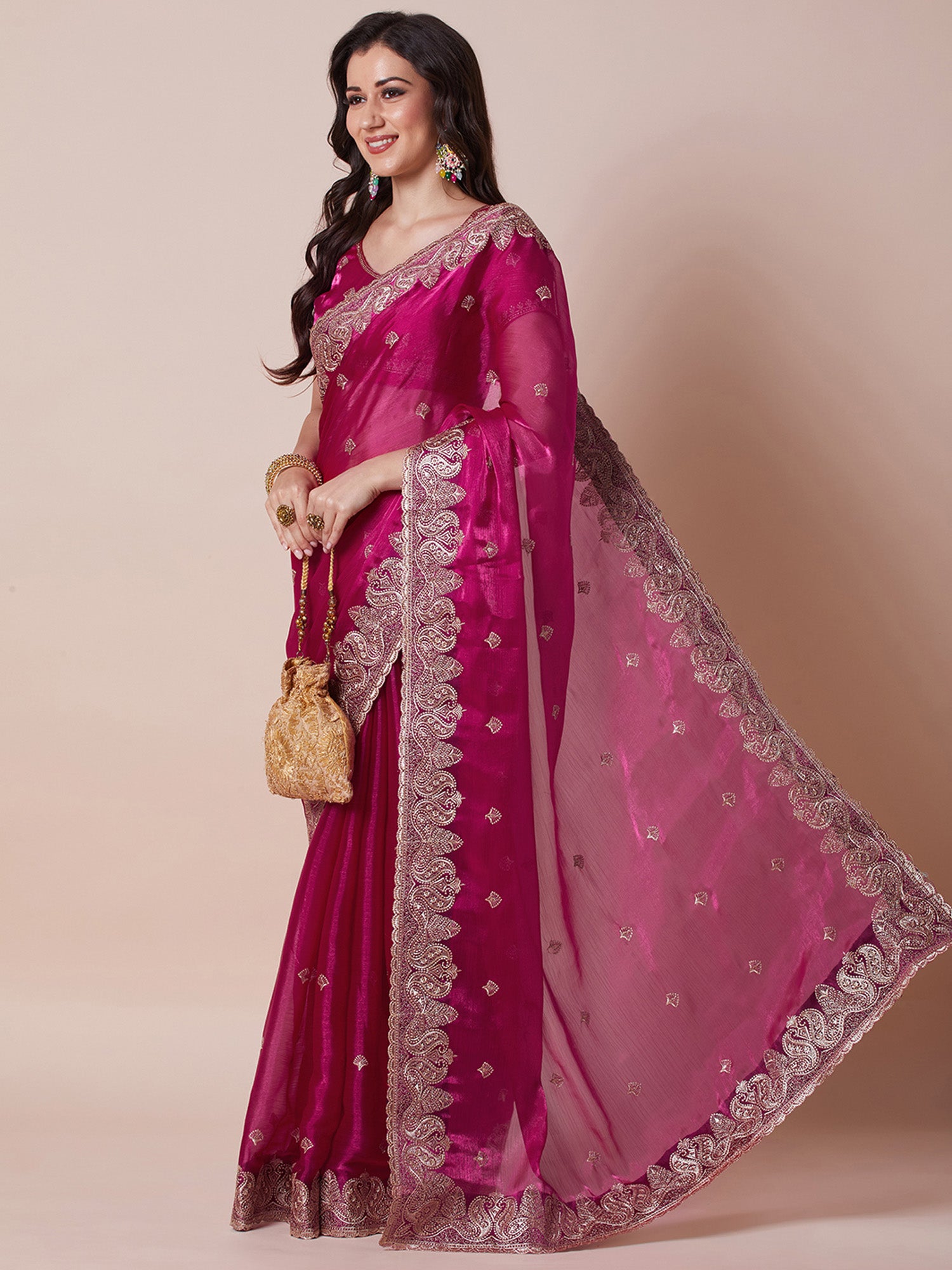 Women's Pink Festive Saree