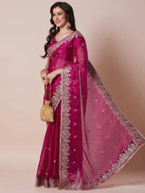 Women's Pink Festive Saree
