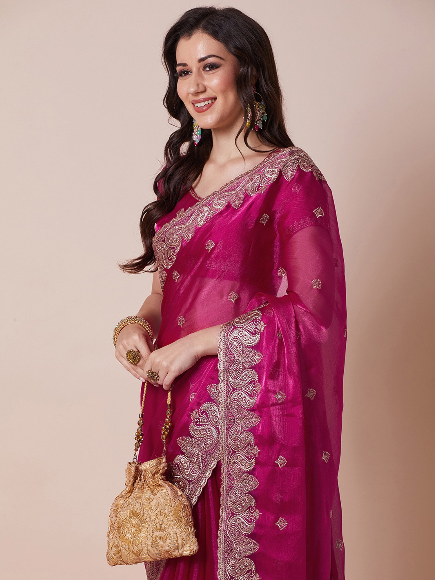 Women's Pink Festive Saree