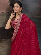 Women's Maroon Festive Bandhani Saree