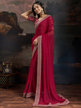 Women's Maroon Festive Bandhani Saree