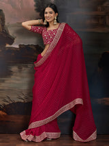 Women's Maroon Festive Bandhani Saree