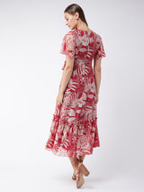 Women's Multicolor Maroon Flared Sleeve Maxi Dress