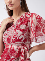Women's Multicolor Maroon Flared Sleeve Maxi Dress