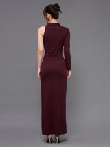 Women's Red Asymmetric Sleeve Embellished Blazer Maxi Dress