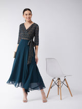 Women's Blue Floral Printed Relaxed Fit Maxi Dress