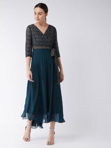 Women's Blue Floral Printed Relaxed Fit Maxi Dress