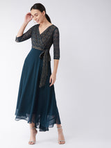 Women's Blue Floral Printed Relaxed Fit Maxi Dress