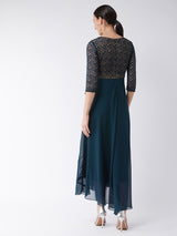 Women's Blue Floral Printed Relaxed Fit Maxi Dress