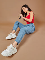 Women's Blue Regular High Rise Denim Jogger
