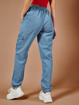 Women's Blue Regular High Rise Denim Jogger