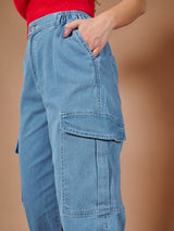 Women's Blue Regular High Rise Denim Jogger