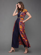 Women's Multicolor Navy Blue Keyhole Neck Regular Sleeve Regular Jumpsuit