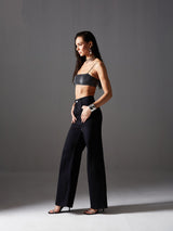 Women's Black Wide Leg High Rise Regular Denim Jeans