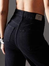 Women's Black Wide Leg High Rise Regular Denim Jeans