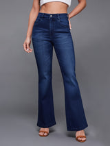 Women's Blue High Rise Regular Bootcut Denim Jeans