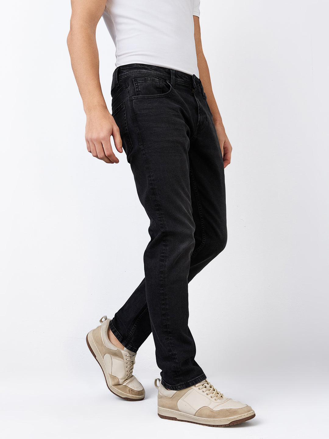 Men's Black Casual Regular Fit Jeans
